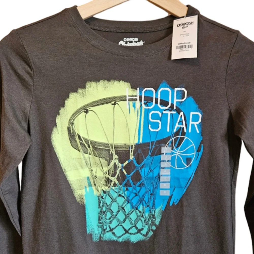 OshKosh Boys' Long Sleeve Basketball Shirt Grey Size 8